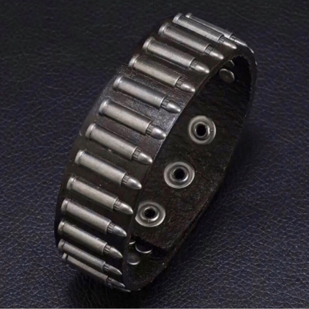 Men's Leather Bullet-Accent Bracelet